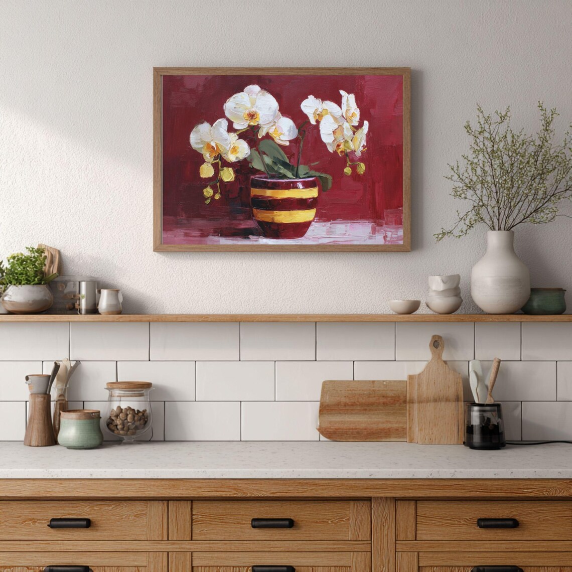 White Orchid Oil Painting Print, Botanical Art