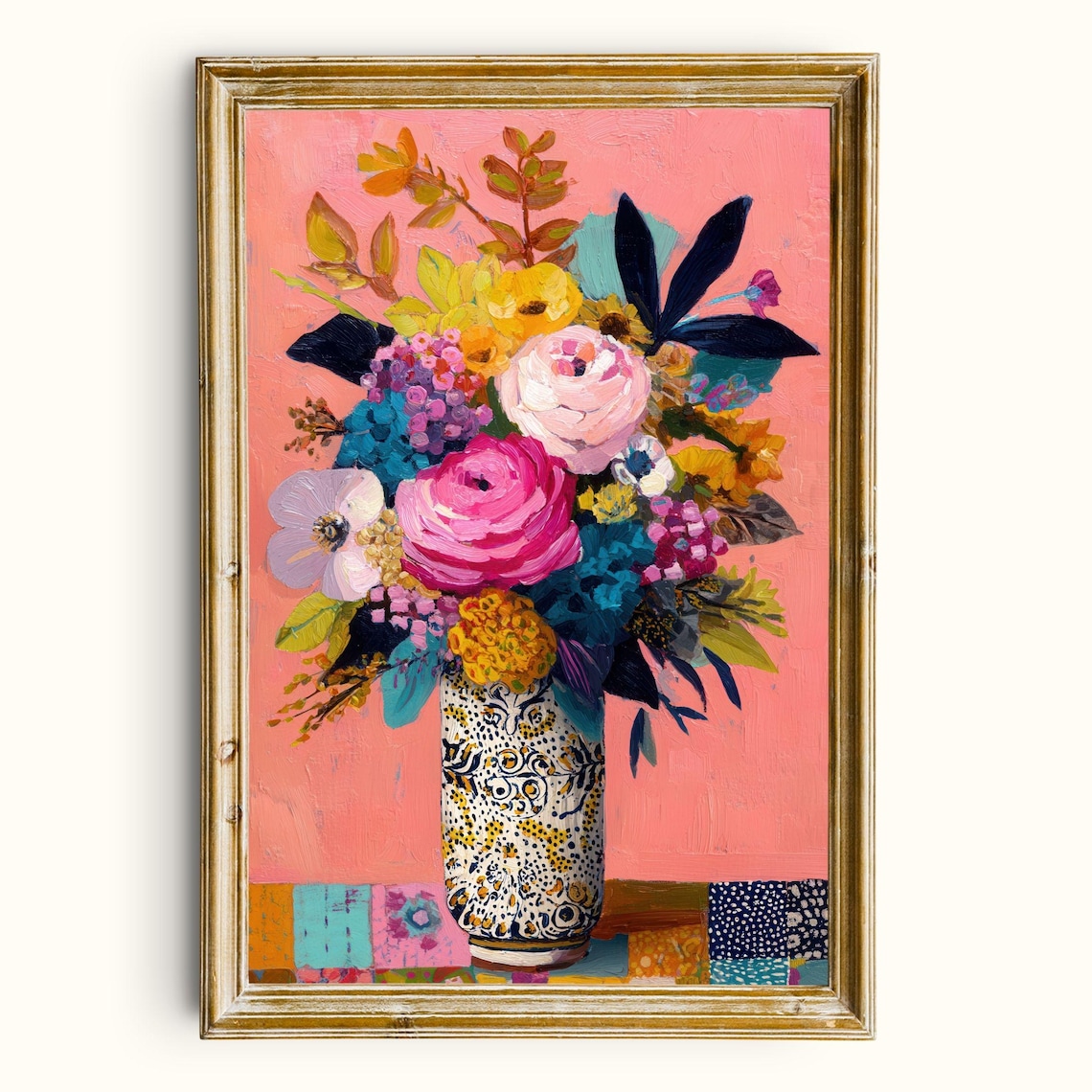 Bright Floral Vase Art Print, Maximalist Bouquet