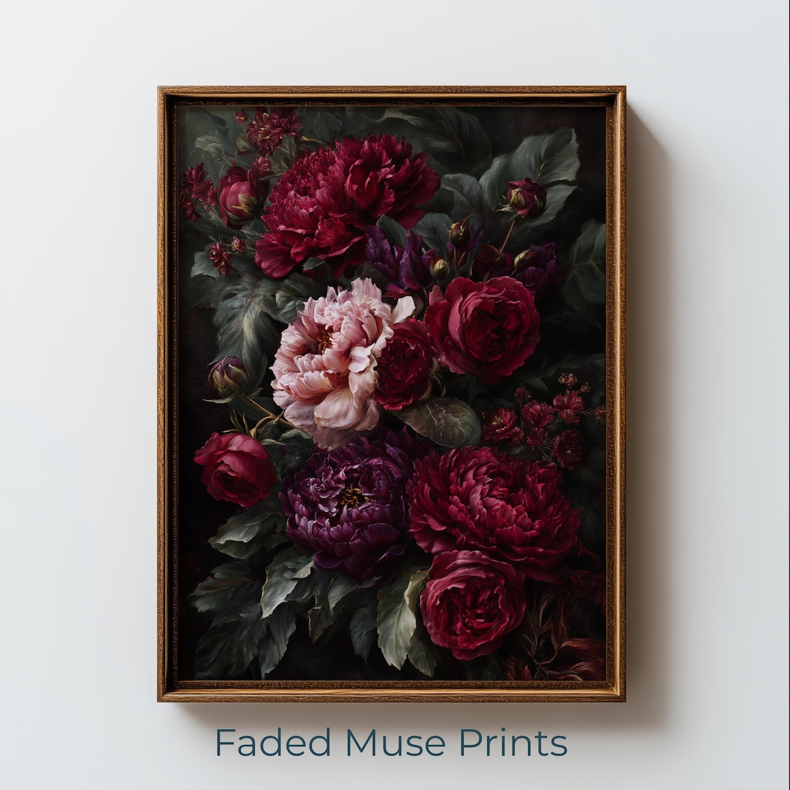 Peony And Rose Still Life Dark Romantic Moody Floral Oil Art Print
