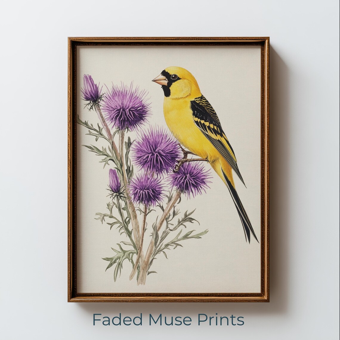 Vintage Goldfinch Print, Botanical Poster Print