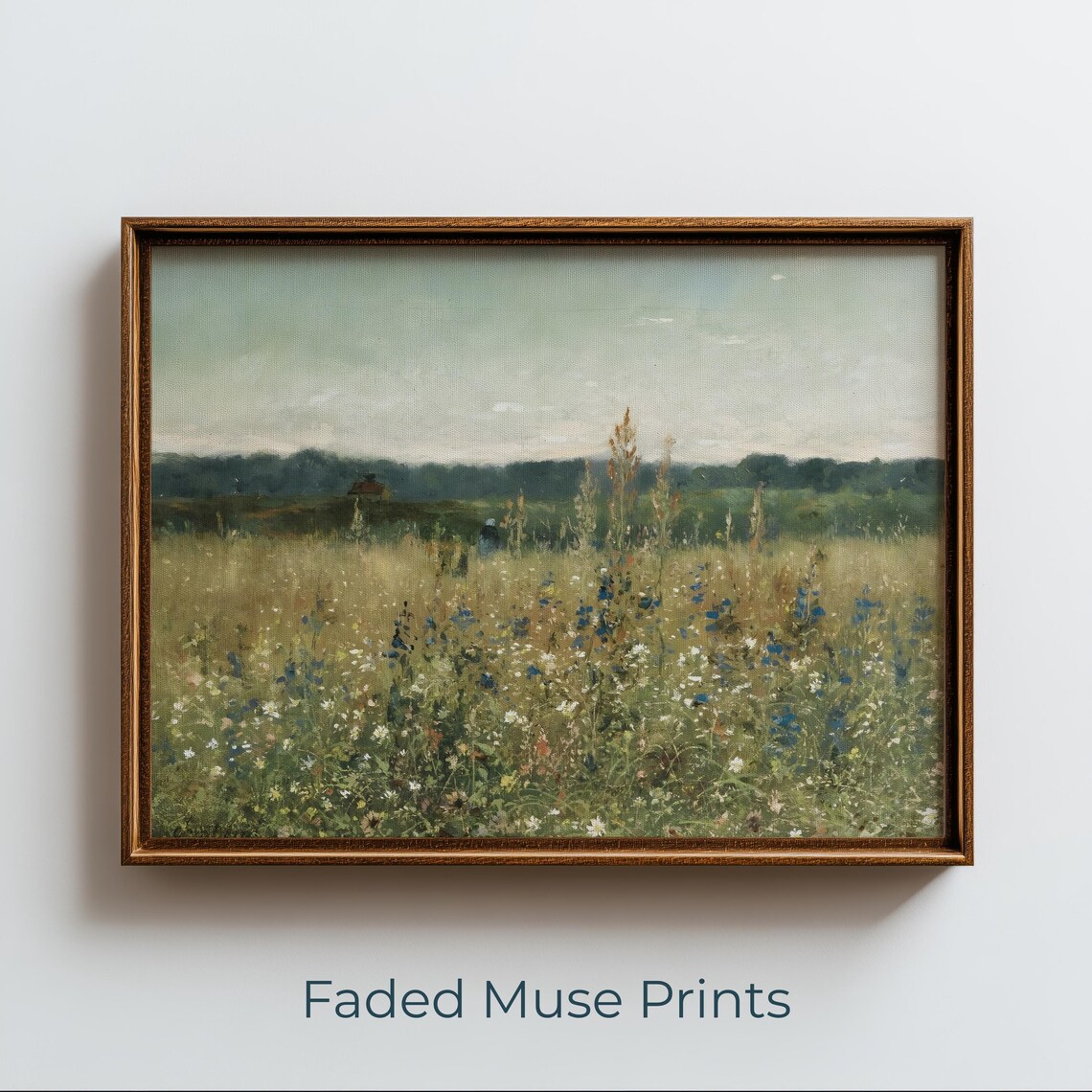 Spring Wildflower Meadow Print Vintage Pastoral Countryside Landscape