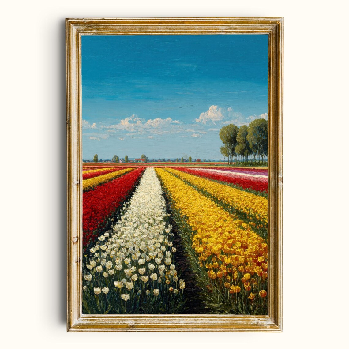 Colorful Tulip Field Painting Spring Landscape Printable Wall Art Digital Download
