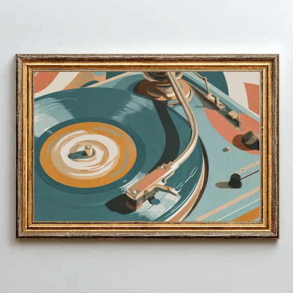 Mid Century Record Player Print, Music Art