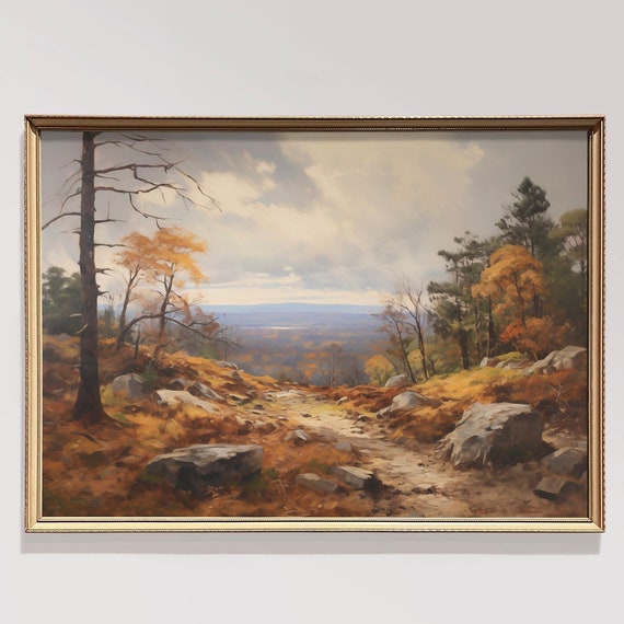 Rustic Fall Moody Wall Art Autumn Landscape Art Landscape Print Vintage Autumn Painting Farmhouse Mountain Decor Fall Forest Print