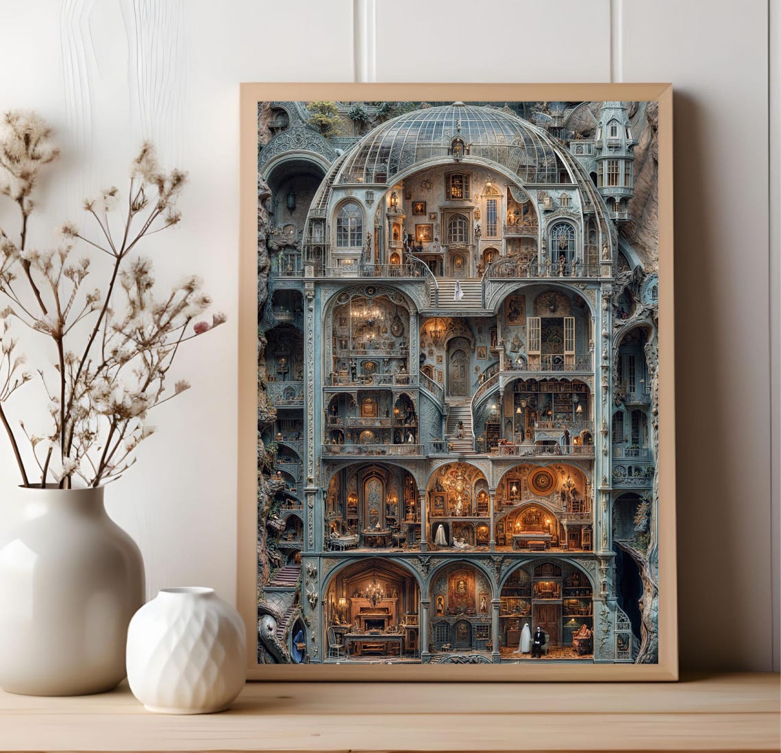 Gothic Haunted Mansion Cutaway Ornate Dollhouse Interior Art Poster - Image 2