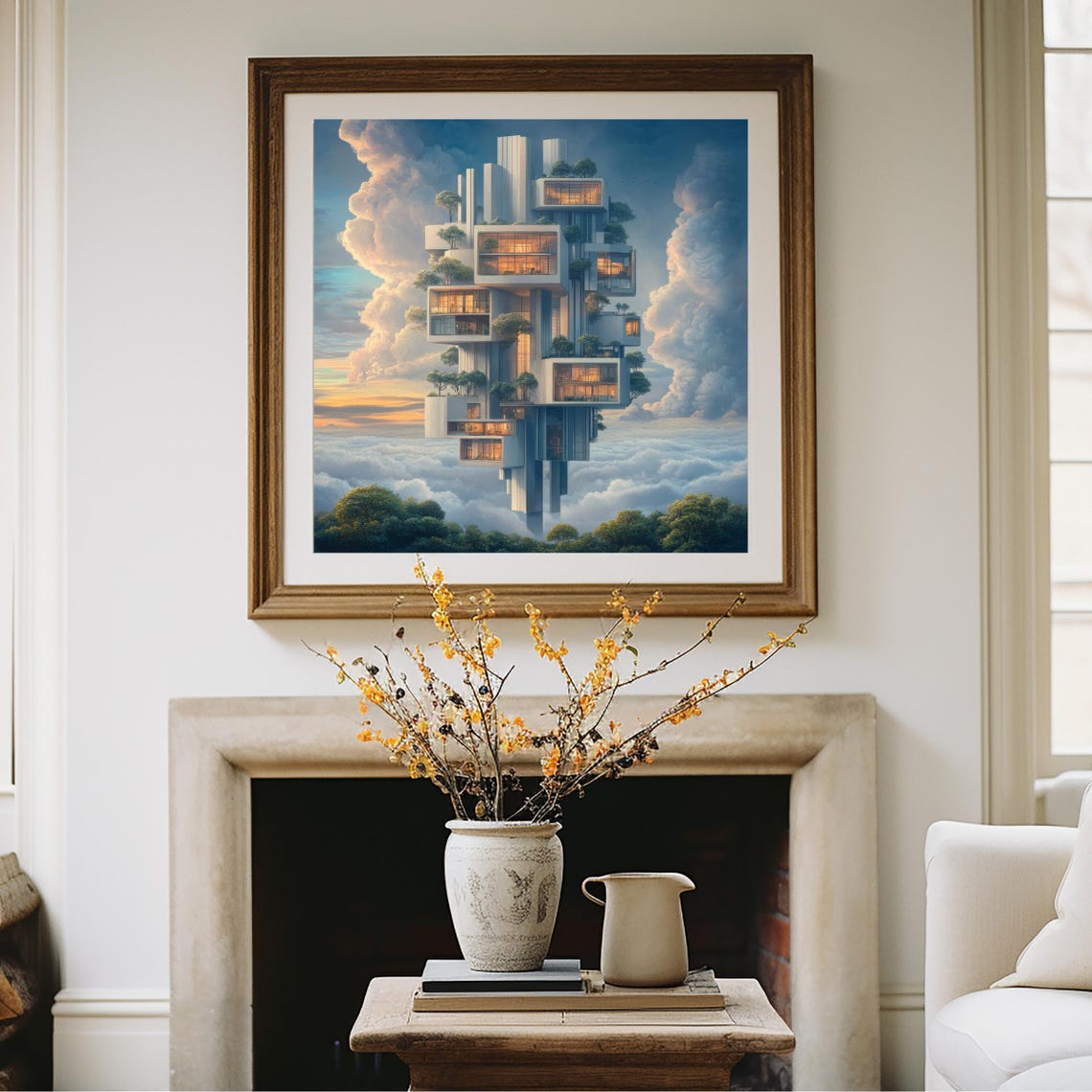 Surreal Architecture Wall Art Whimsical Clouds Home Decor Modern Design Poster Unique Artistic Home Decor Gift Idea - Image 2