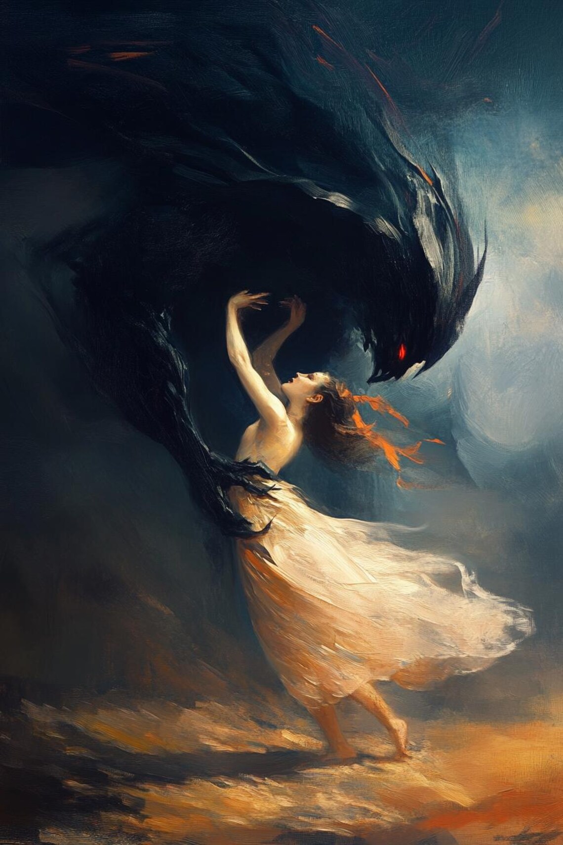 Dark Fantasy Woman Dancing With Shadow Demon Ethereal Art Poster - Image 3