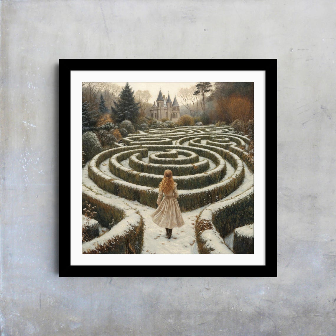 Enchanted Winter Castle Snowy Hedge Maze Fantasy Scene Print - Image 4