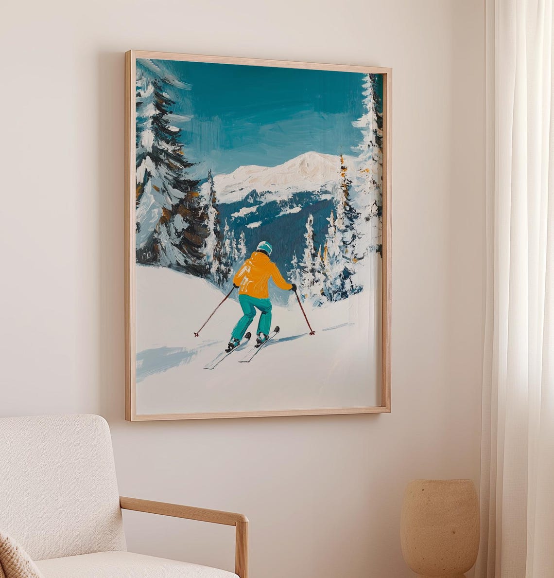Skier In Orange Jacket Descending A Snowy Mountain Slope Poster - Image 2
