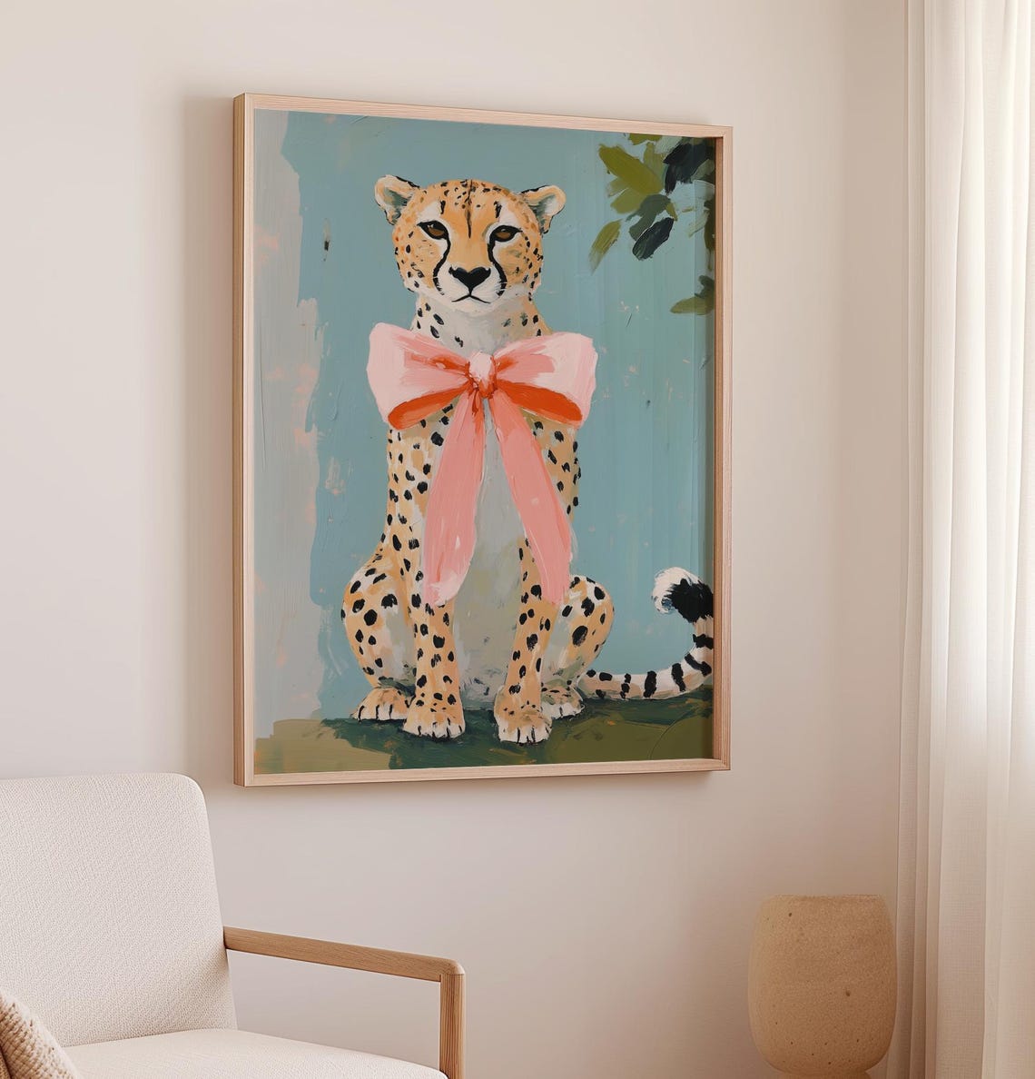 Cheetah Wearing Giant Pink Bow Coquette Jungle Cat Painting Poster - Image 2