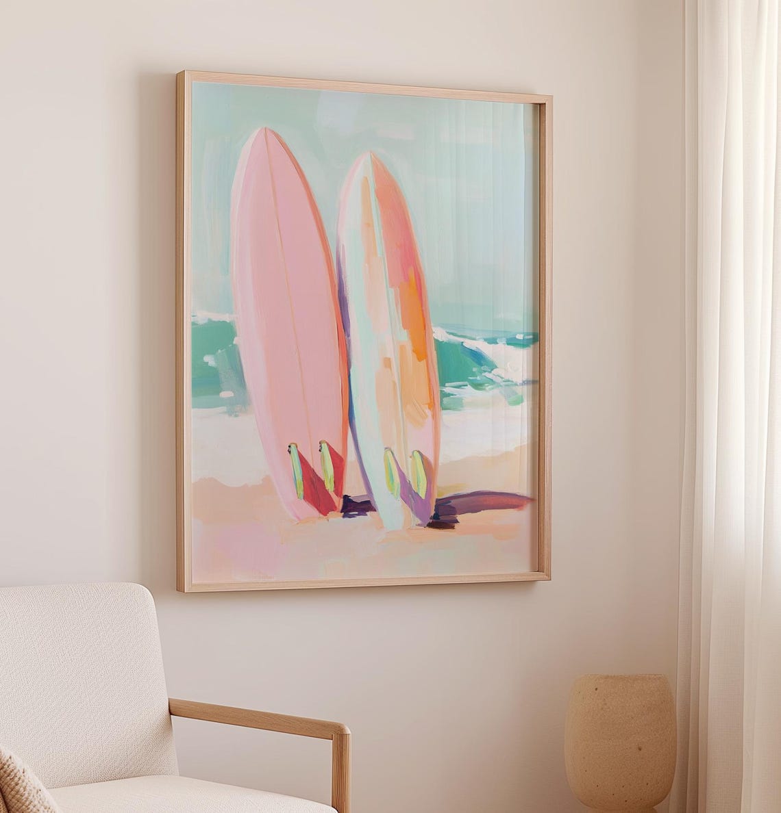 Pastel Surfboards Leaning Together On Beach Coastal Summer Poster - Image 2