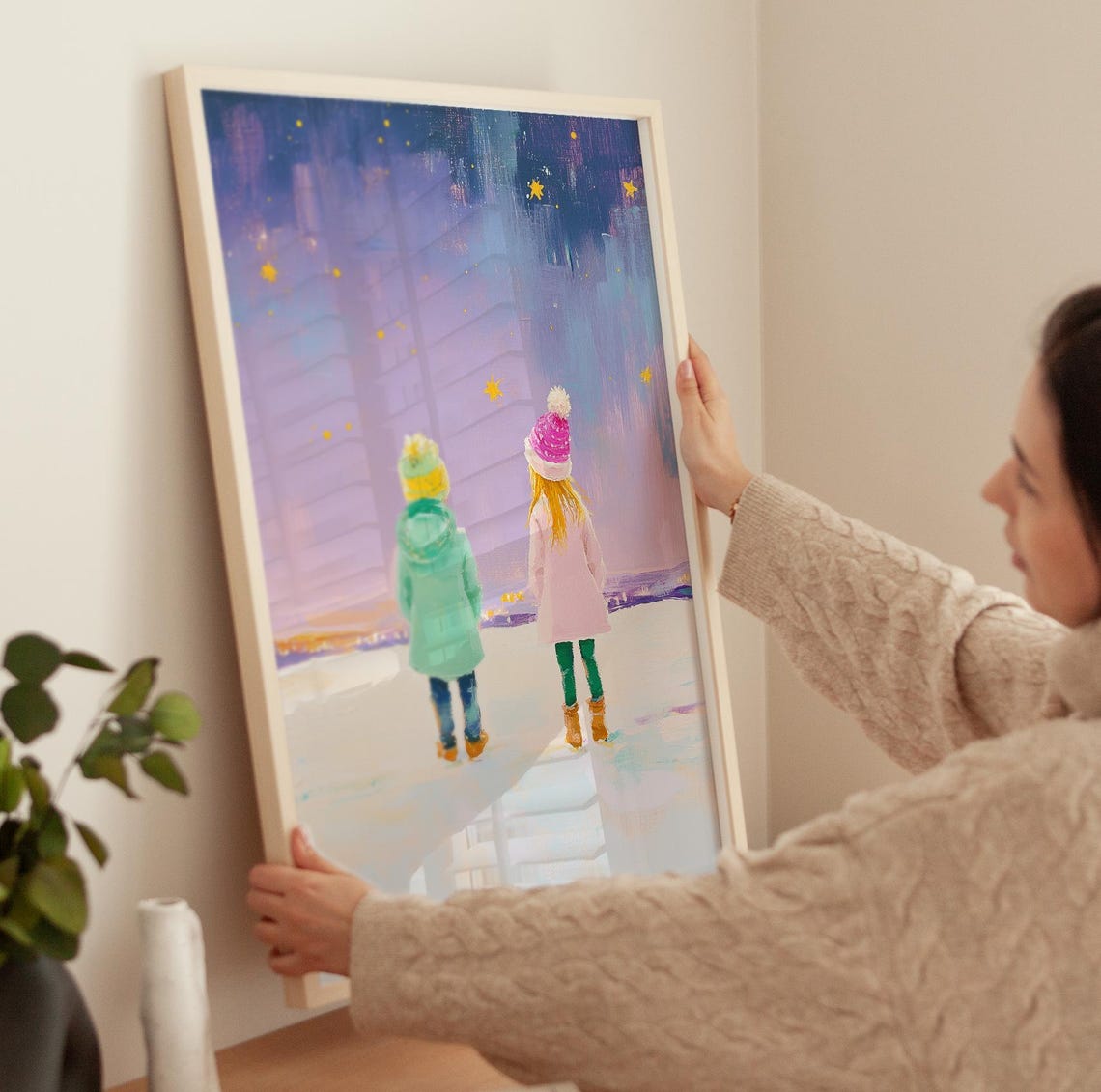 Brother And Sister Winter Painting Kids Room Wall Art Print Nursery Playroom French Style Wall Art Soft Colours Print - Image 3