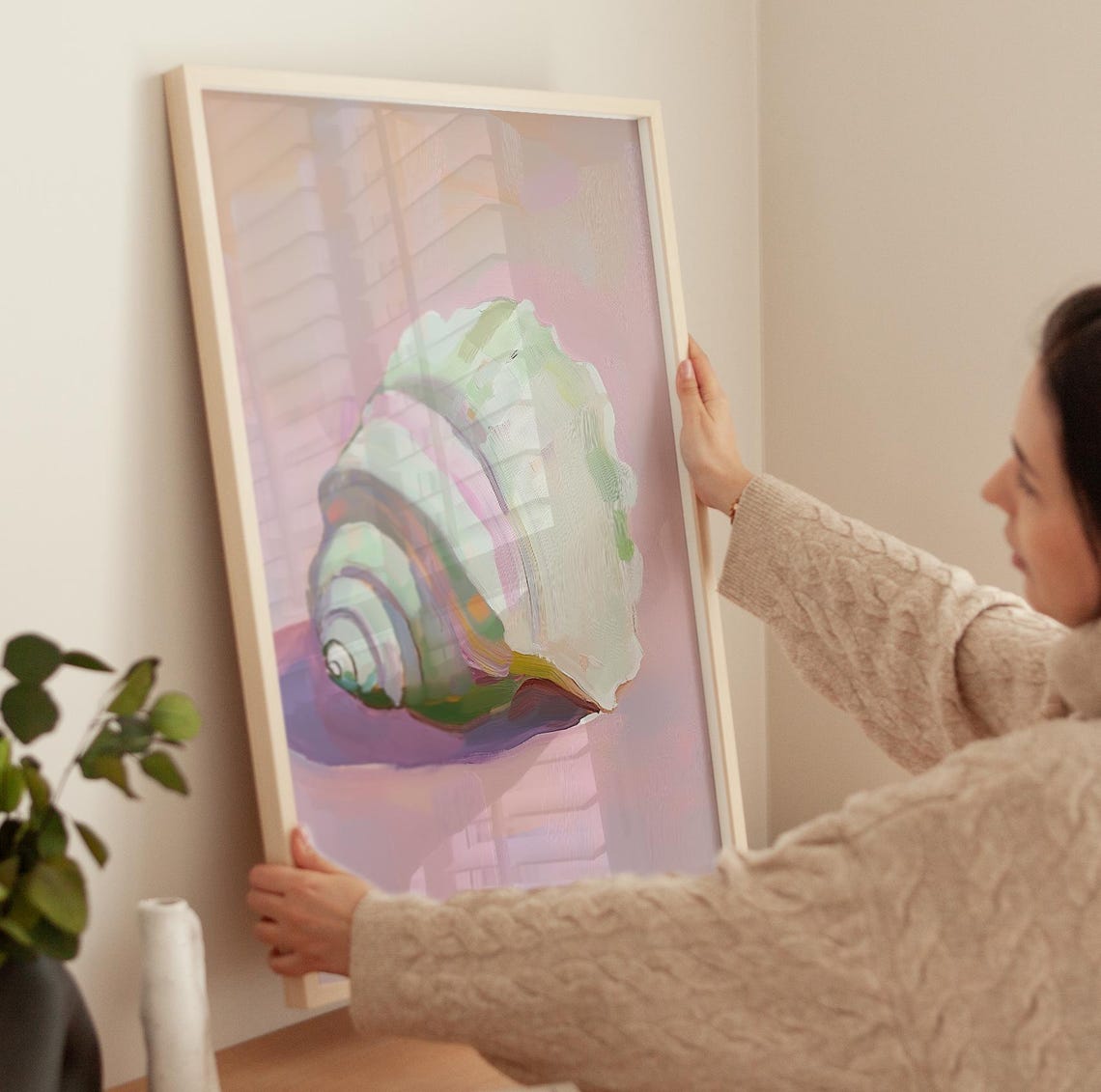 Pastel Seashell On Pink Background Coastal Minimalist Wall Poster - Image 3