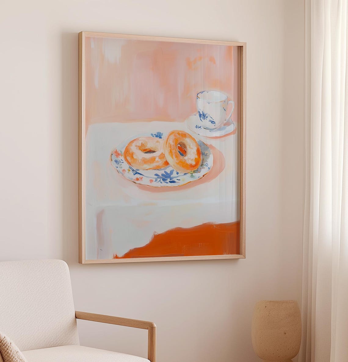 Bagels And Tea On Floral Plate Pastel Breakfast Still Life Poster - Image 2