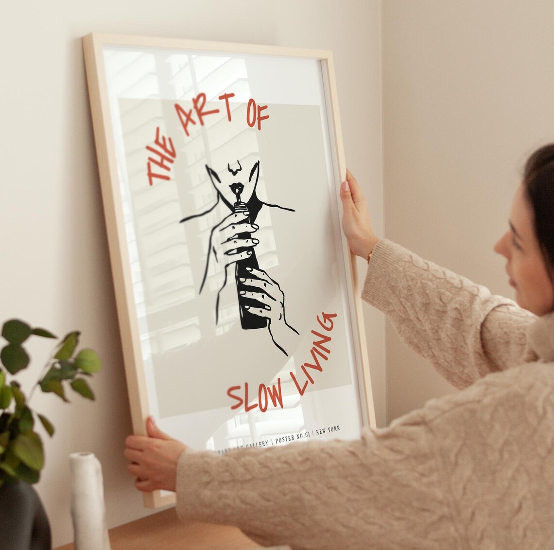 The Art Of Slow Living Red Letter Minimal Wine Sketch Gallery Poster - Image 4