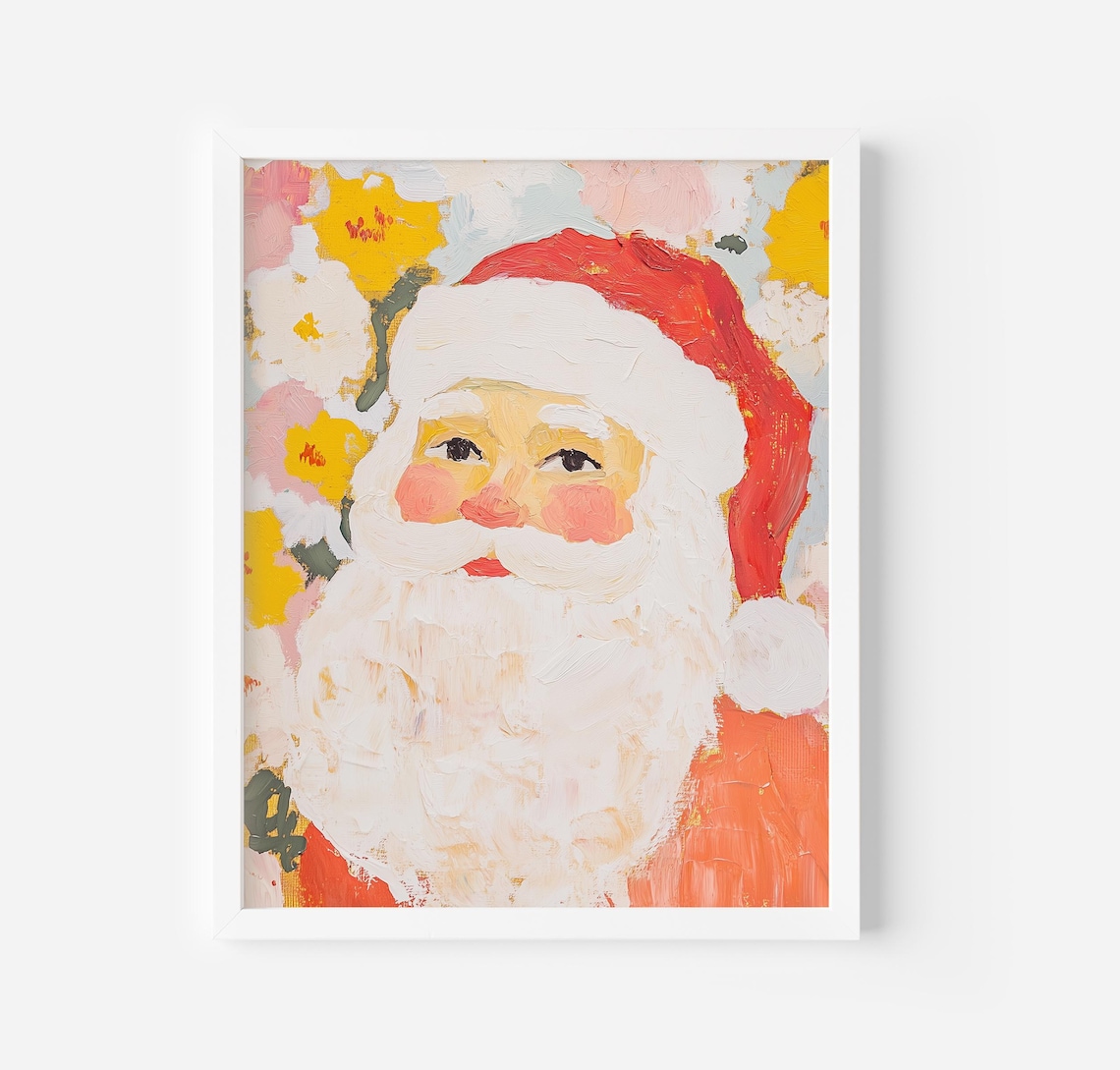 Vintage Santa Claus Portrait Textured Oil Painting Christmas Poster