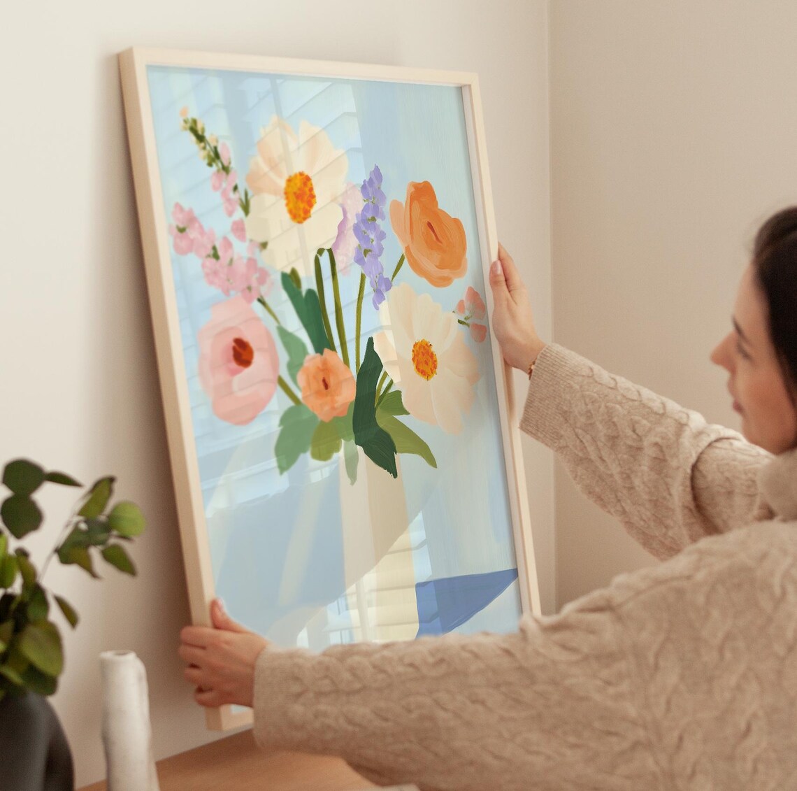 Soft Pastel Flower Bouquet In White Vase Floral Painting Poster - Image 3