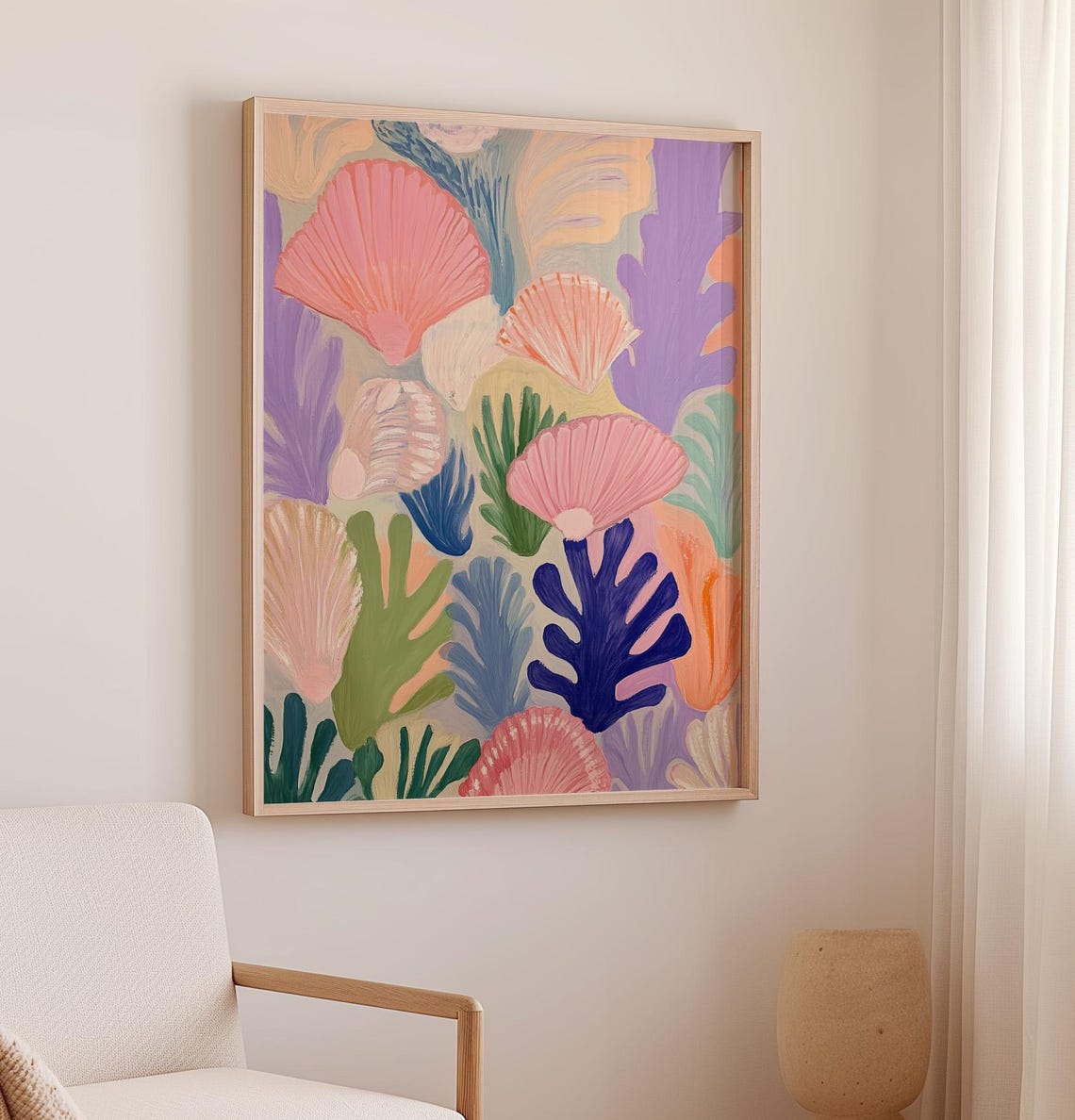 Colorful Seashells And Seaweed Coastal Pattern Beach House Poster - Image 2