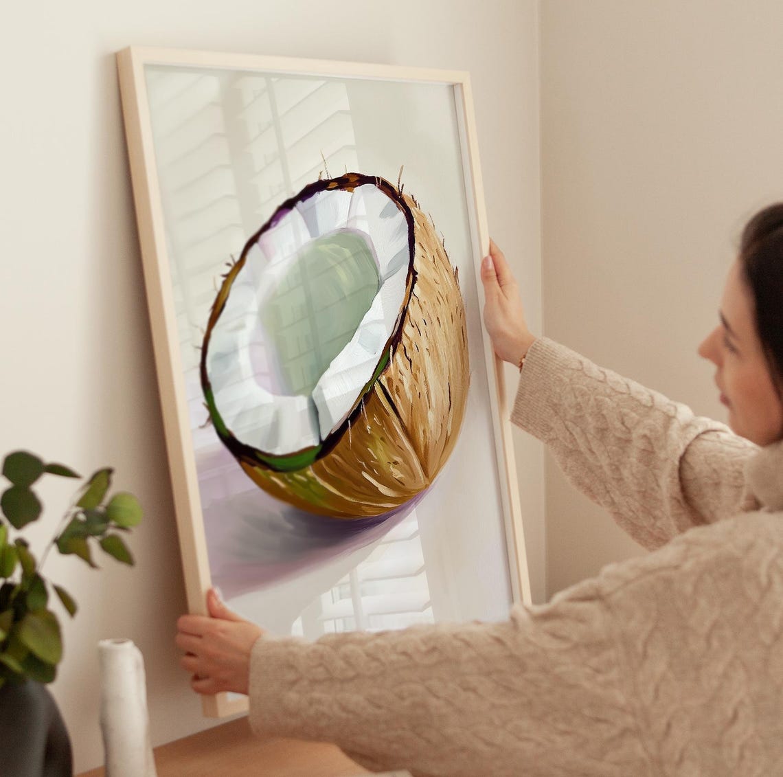 Half Coconut Minimalist Tropical Fruit Kitchen Painting Poster - Image 3
