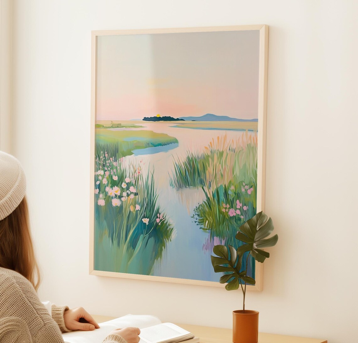 Pastel Lake Forest Landscape Art Print, Nursery Decor - Image 3