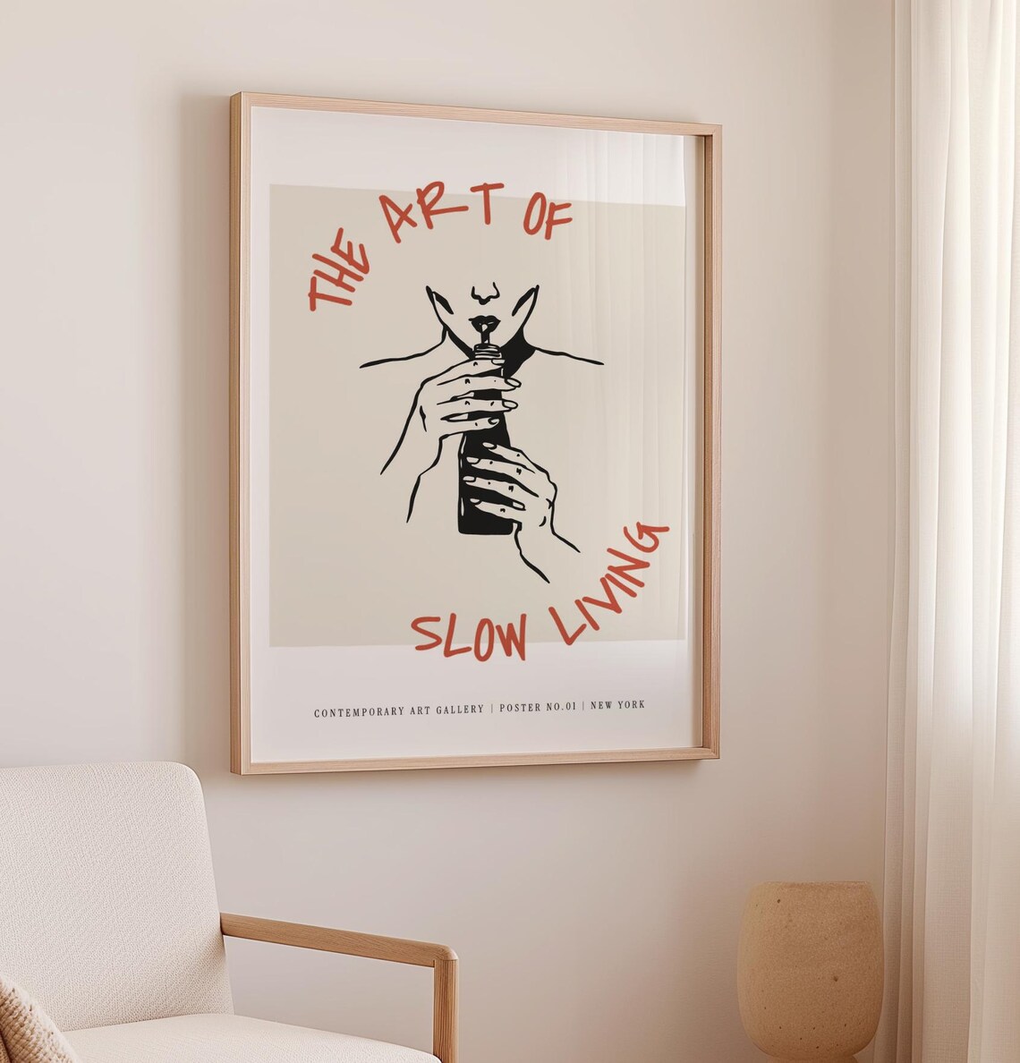 The Art Of Slow Living Red Letter Minimal Wine Sketch Gallery Poster - Image 3