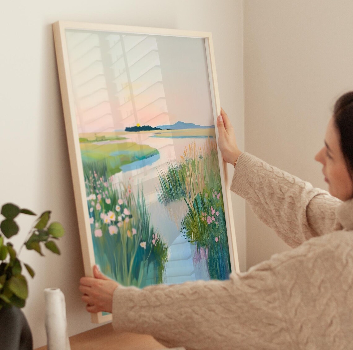 Pastel Lake Forest Landscape Art Print, Nursery Decor - Image 4