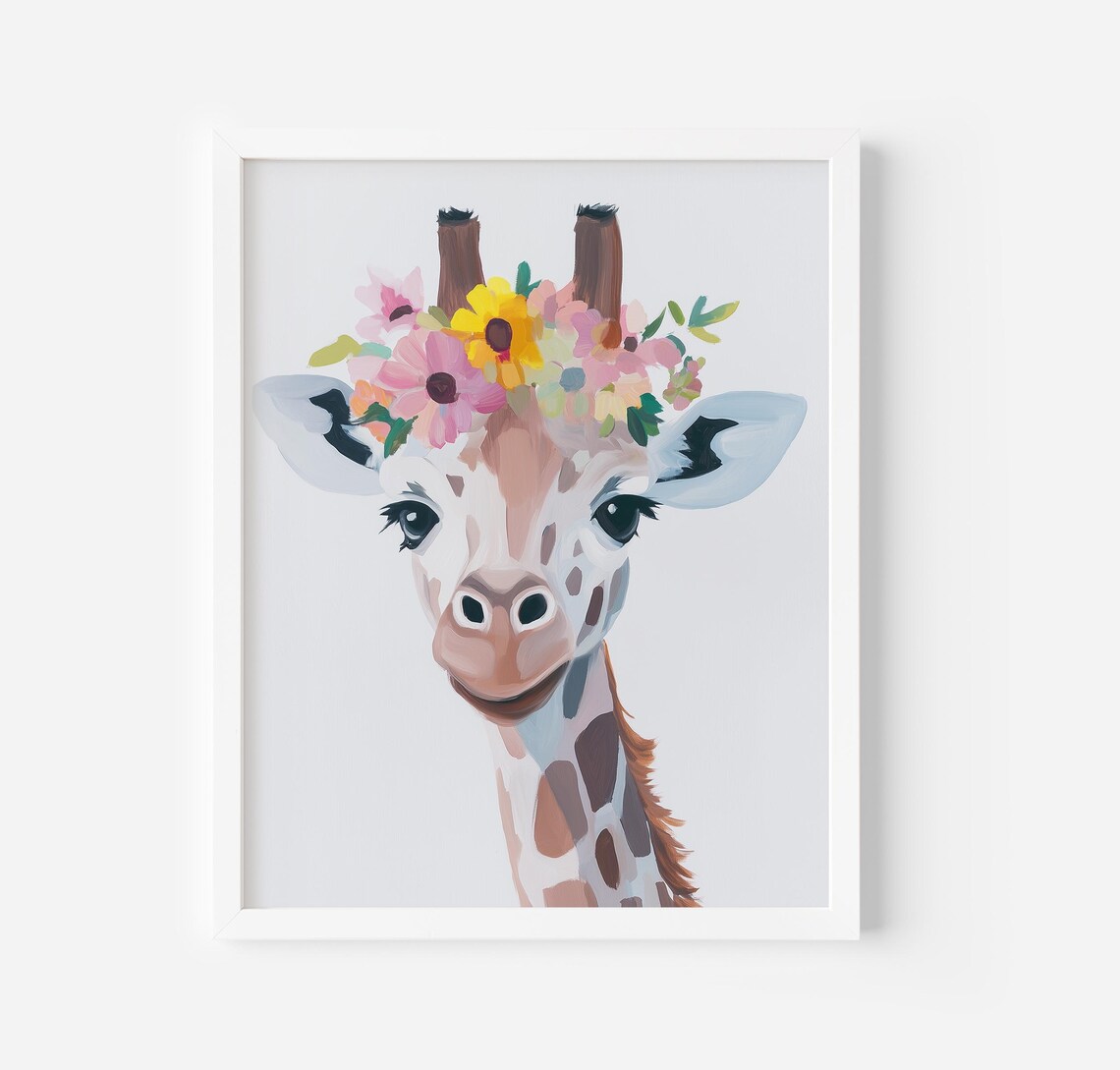 Baby Giraffe Portrait With A Colorful Wildflower Crown Poster