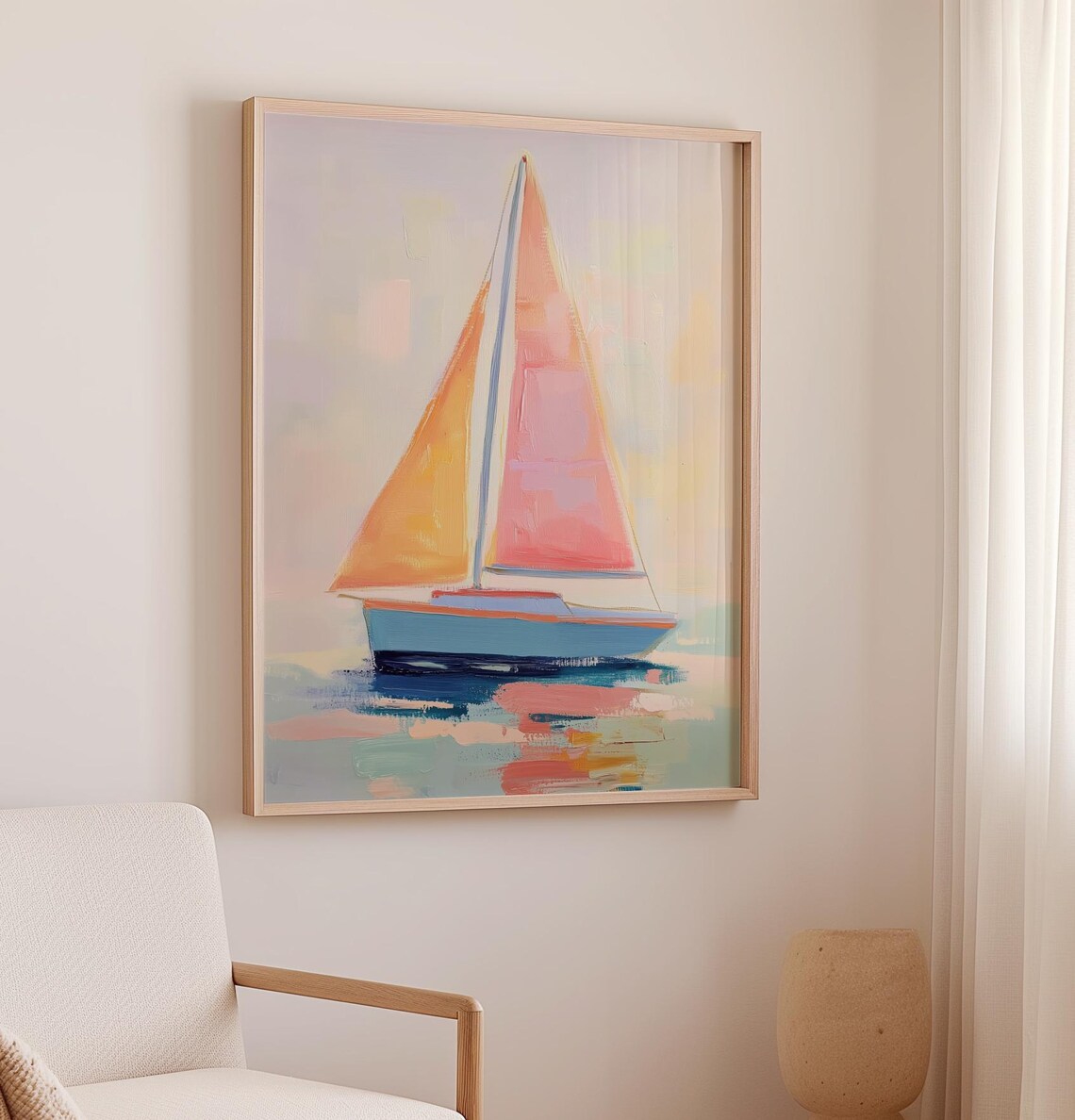 Sailboat With Pink Sails Pastel Coastal Nautical Painting Poster - Image 2