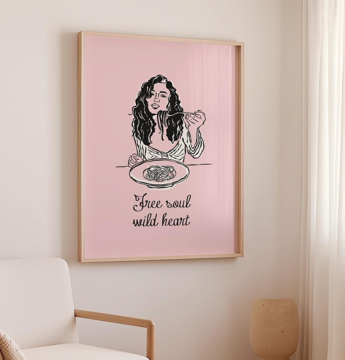 Hot Girls Eat Pasta Print Pasta Wall Art Trendy Pasta Poster Retro Italian Food Print Aesthetic Kitchen Decor Free Soul Wild Heart Print - Image 3