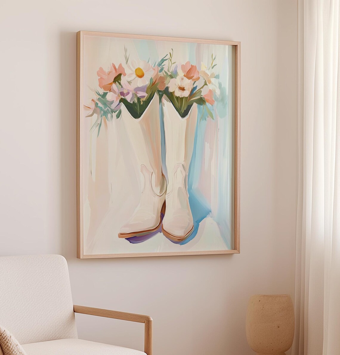 White Cowboy Boots With Flowers Western Floral Painting Poster - Image 2