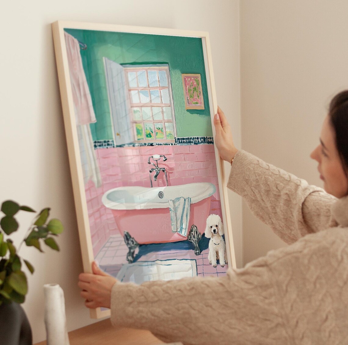 Toy Poodle Bathtub Poster, Pink Bathroom Decor - Image 4