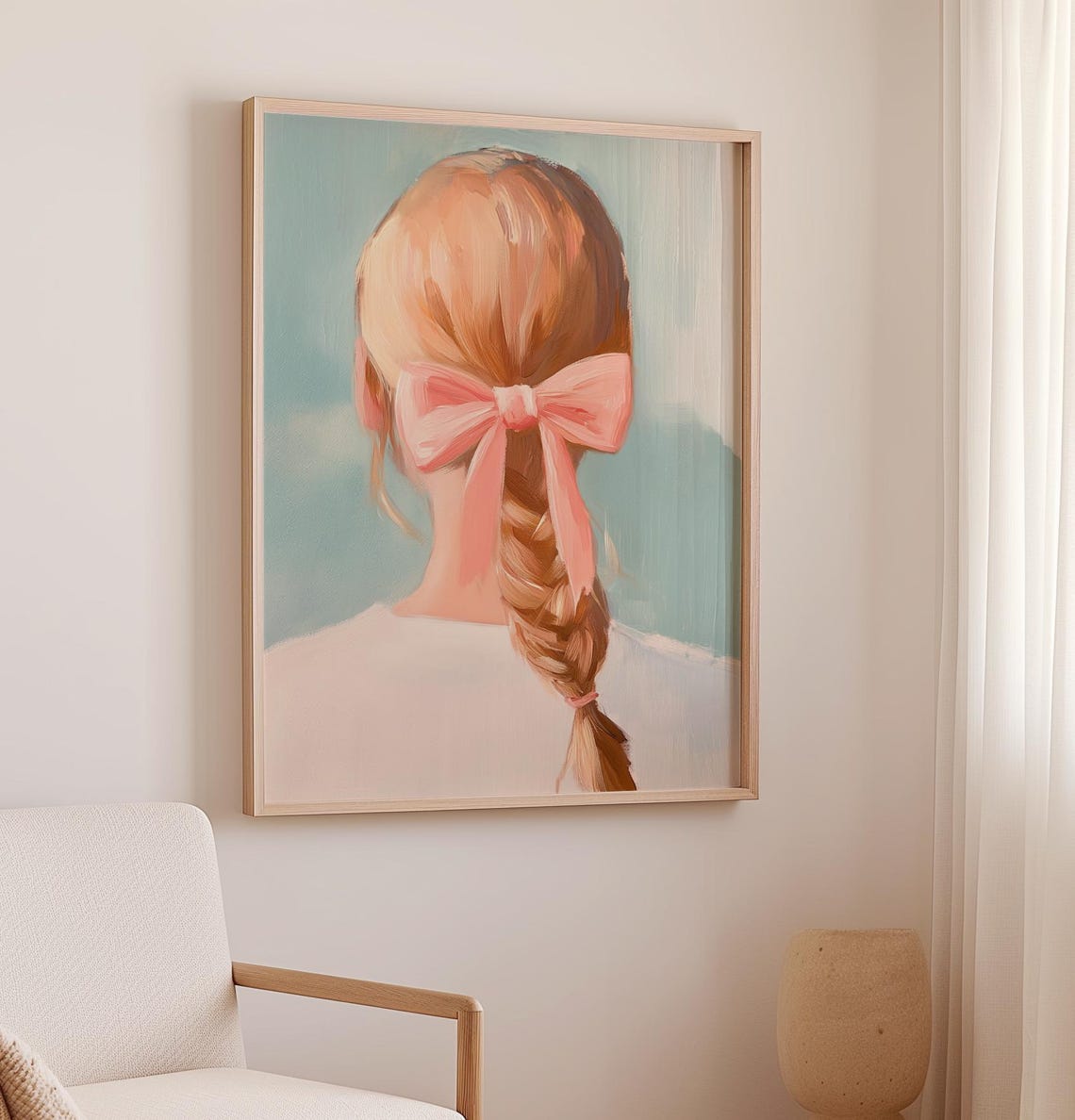 Blonde Braid With Pink Bow Back View Coquette Wall Art Poster - Image 3