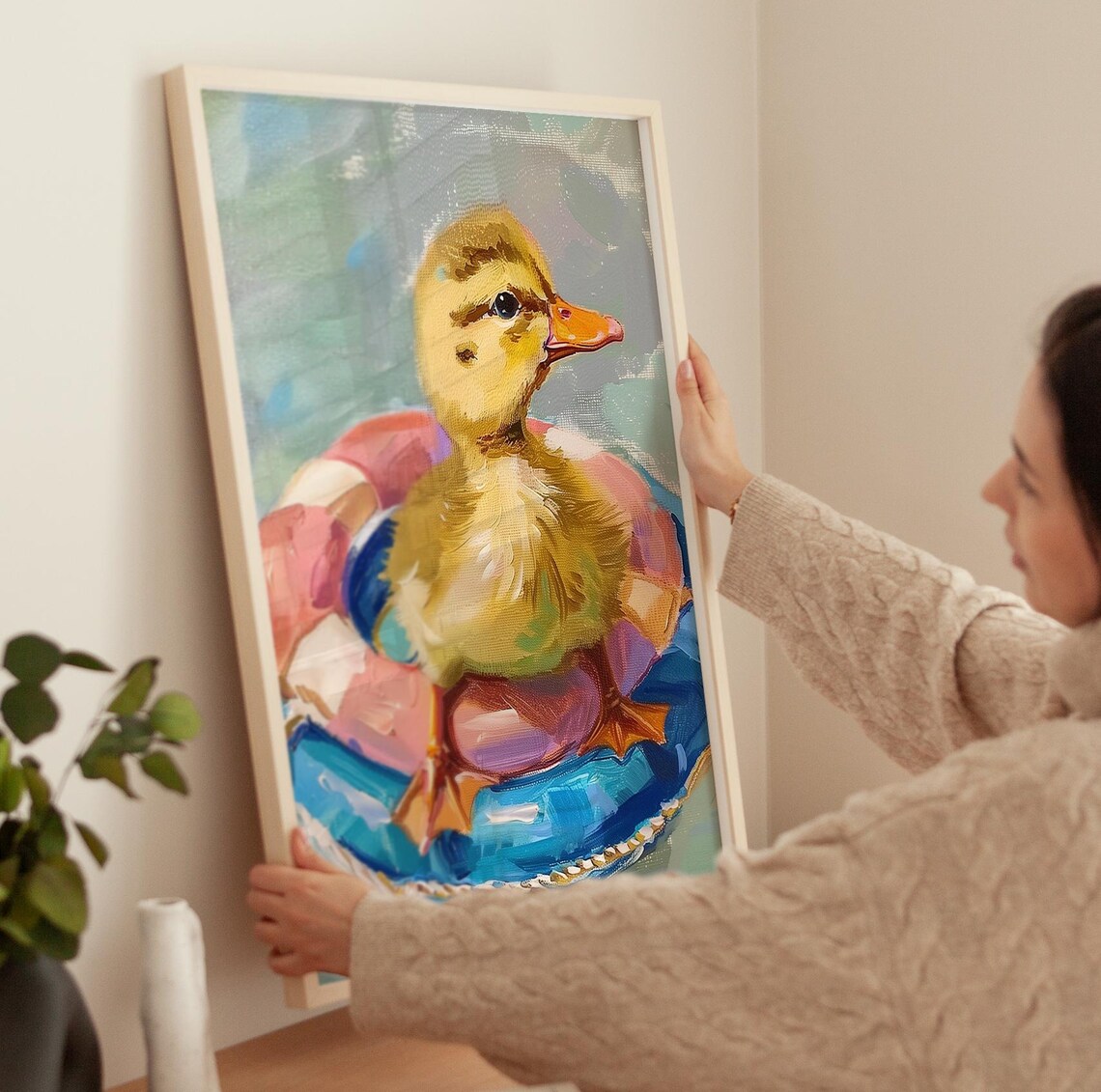 Sweet Cute Baby Duckling On Life Ring Colorful Farmhouse Poster - Image 3
