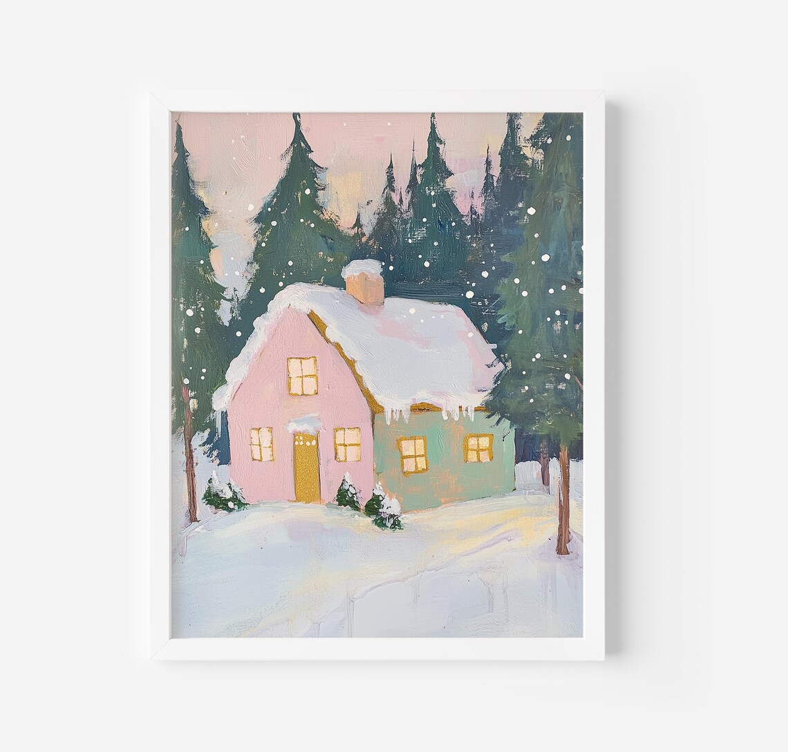 Snowy House Christmas Eve Holiday Season Art Print - Image 4