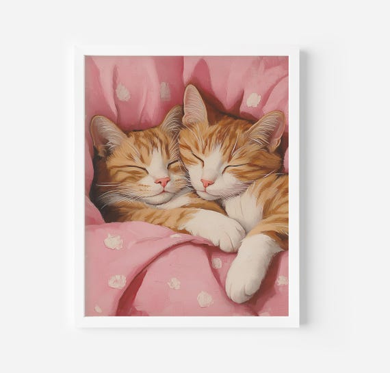Sleeping Cat Art Print, Cute Nursery Wall Art