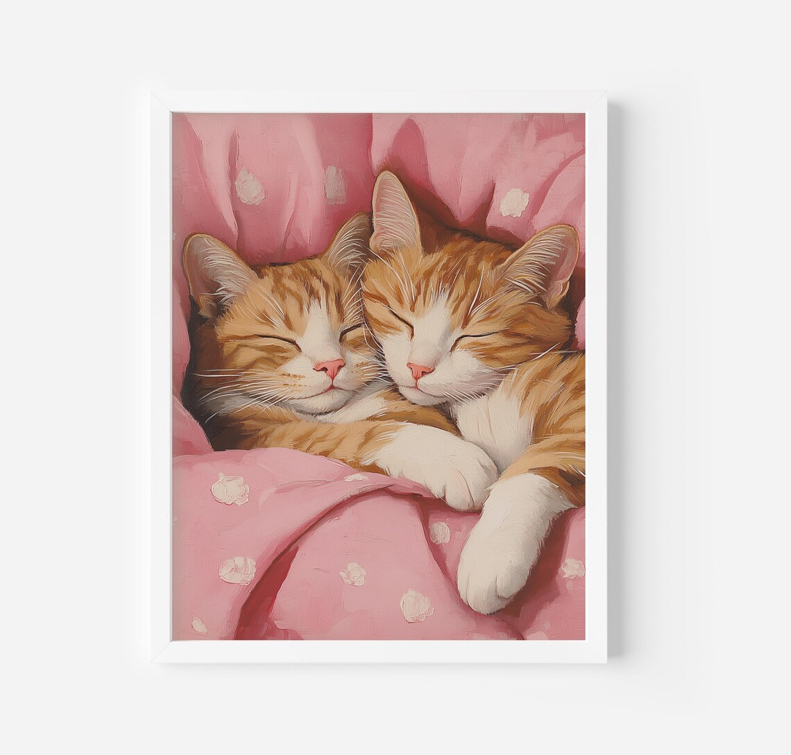 Sleeping Cat Art Print, Cute Nursery Wall Art