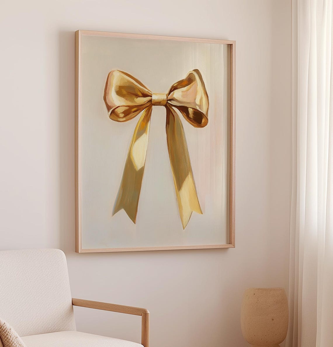 Elegant Gold Satin Bow Ribbon Chic Cream Minimalist Art Poster - Image 2