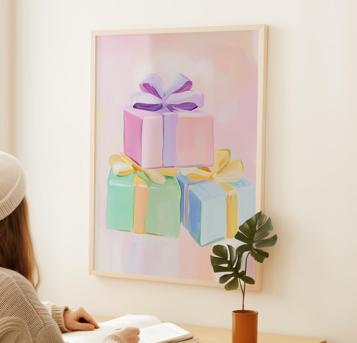 Pastel Gift Boxes Stacked With Bows Birthday Presents Poster - Image 3