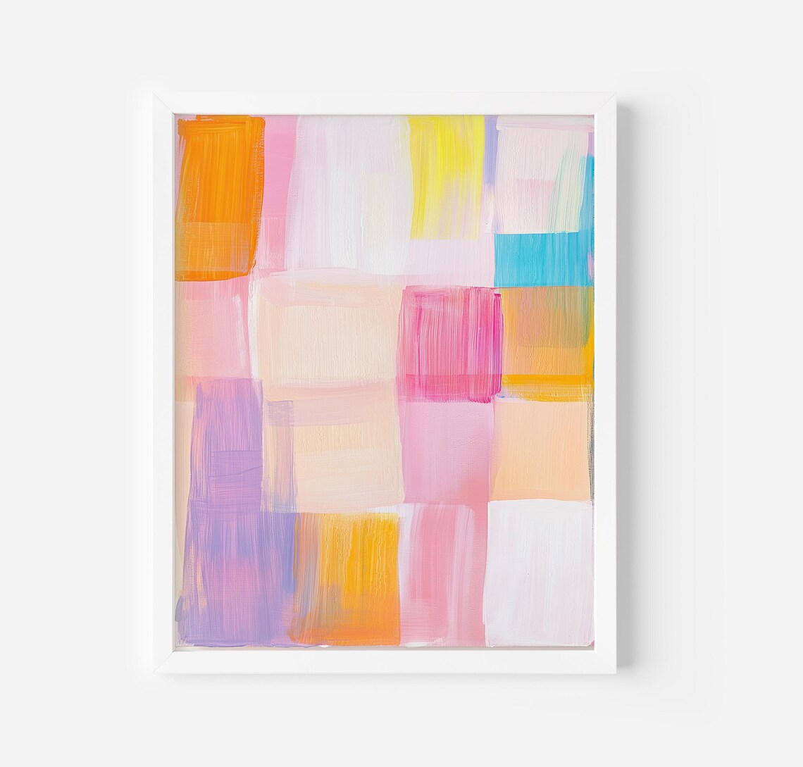 Pastel Color Grid Abstract Painting Modern Acrylic Art Poster