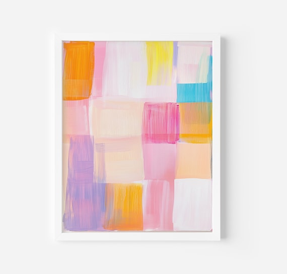 Grid Painting Colorful Wall Art Abstract Print Modern Acrylic Art Pastel Art Living Room Print Geometric Art Print Girl Art