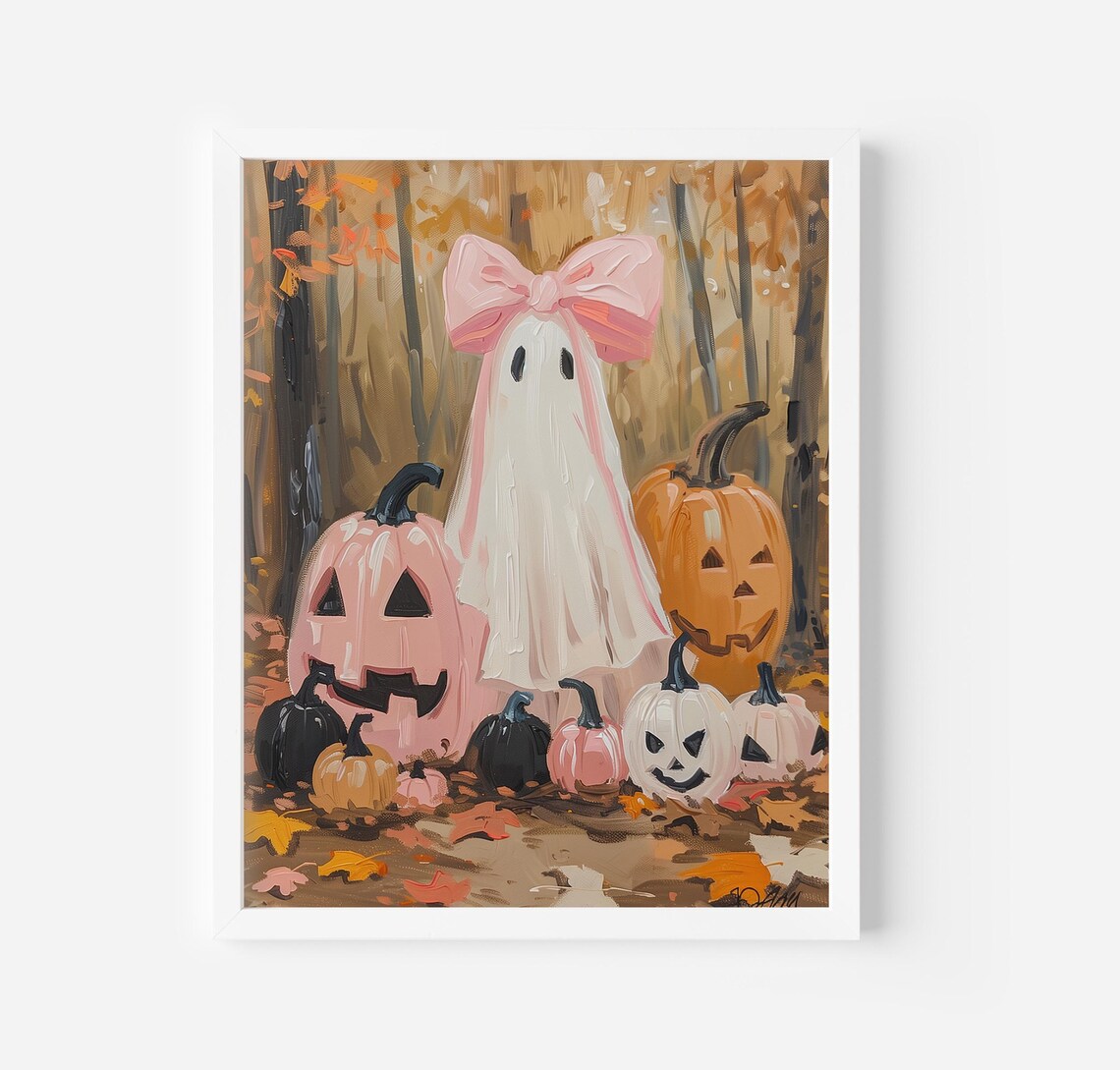 Girly Ghost With Bow Halloween Art Print
