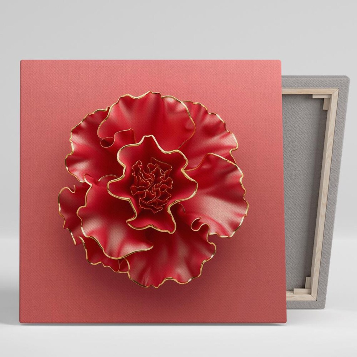 Red Peony Gold Trimmed Ruffled Petals Glam Contemporary Poster