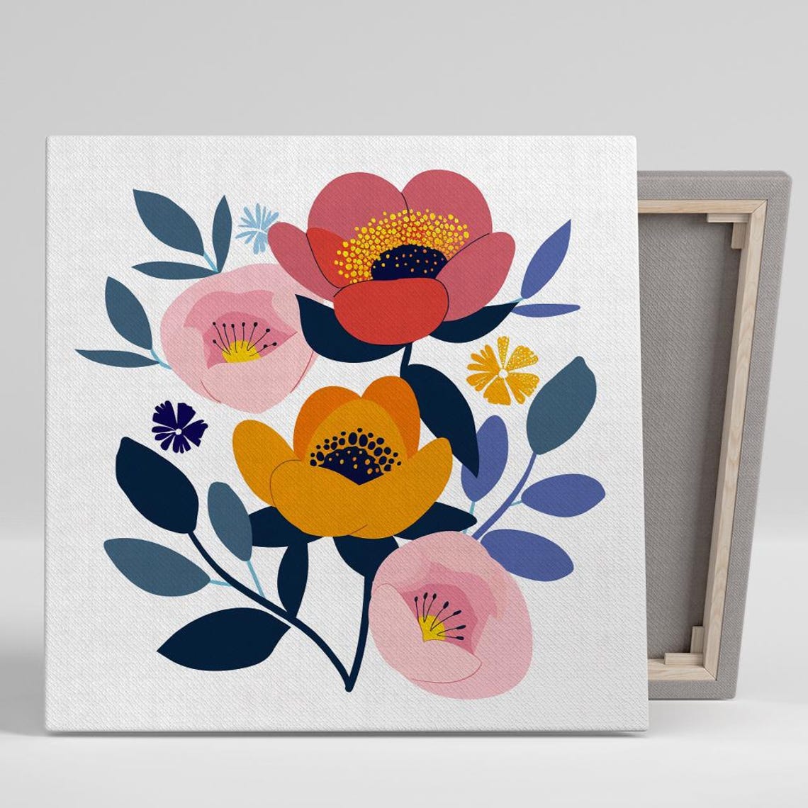 Colorful Poppy Bouquet Flat Illustration Modern Floral Print