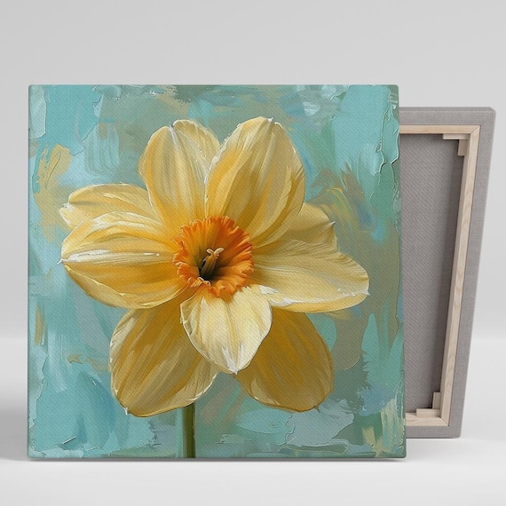Daffodil Wall Art Or Poster Contemporary Minimalist Decor Living Room Bedroom Office Sunroom Wall Art Yellow Orange Teal White