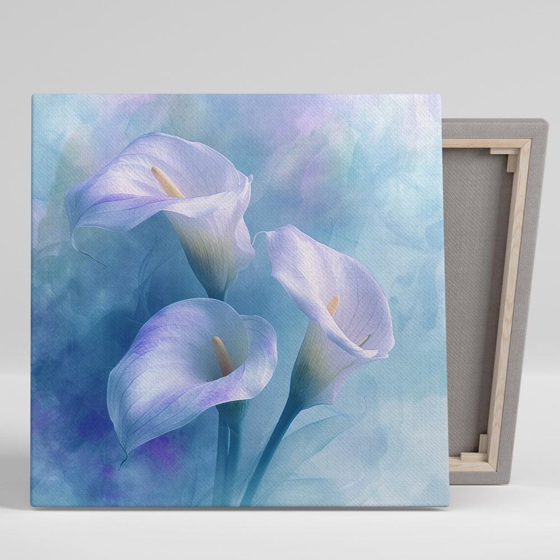 White Calla Lilies Blue Lavender Watercolor Soft Floral Art Poster