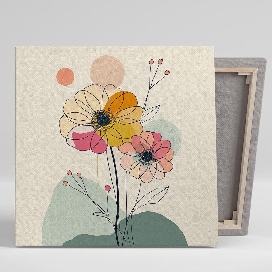 Line Art Flowers Ochre Blush Boho Minimalist Abstract Floral Poster