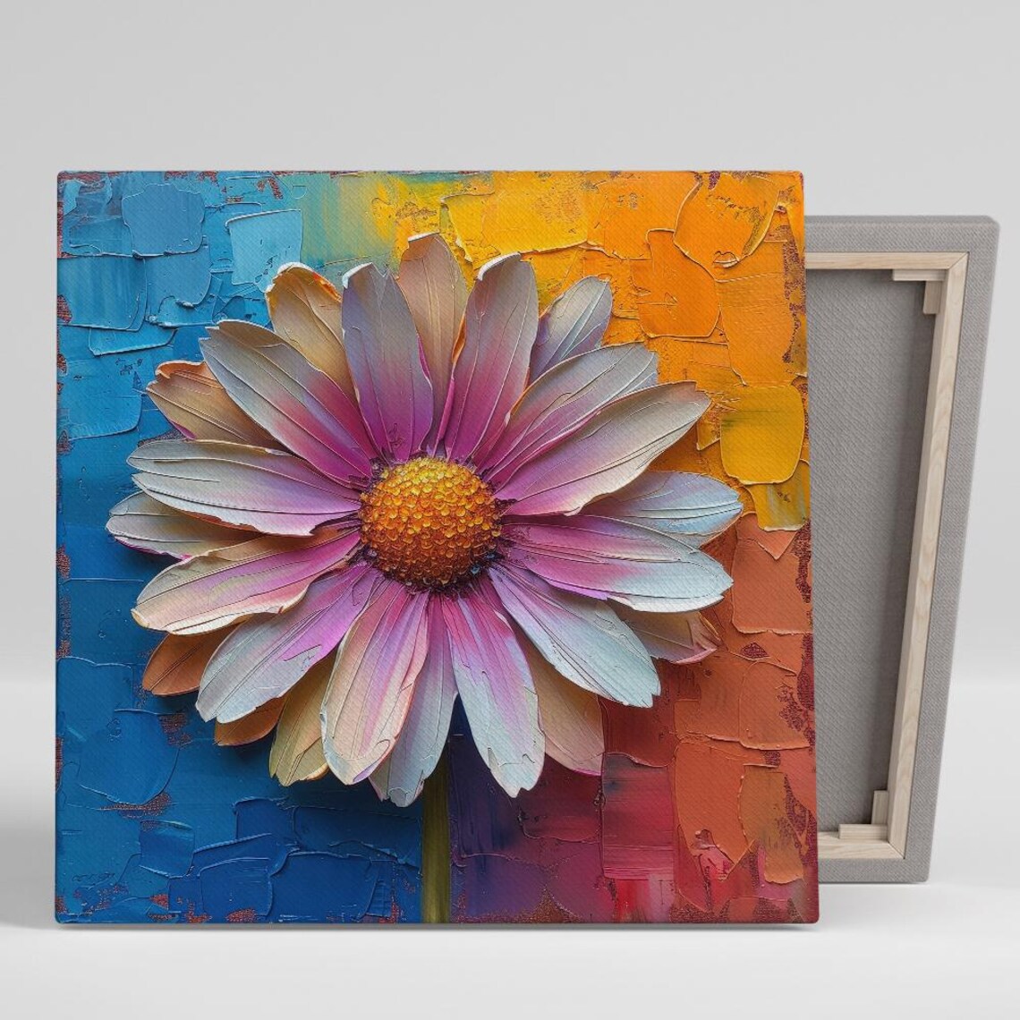 Pink Purple Ombre Daisy Impasto Colorful Background Floral Art Poster