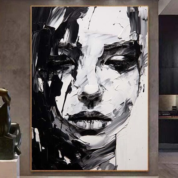 Monochrome Sleeping Beauty Woman Face White Impasto Art Poster