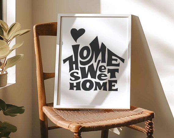 Home Sweet Print Black And White House Entryway Poster Cute Decor Trendy Apartment Wall Art