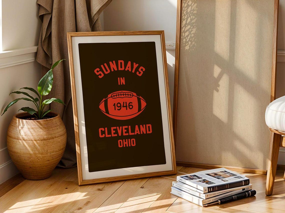 Retro Football Print Cleveland Art Sports Gift For Dad Cleveland Ohio Poster Ohio Wall Decor Sports Team Gift Ohio Travel Print - Image 4